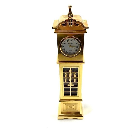 Vintage Bey-Berk Miniature Grandfather's Clock Gold Tone Battery Operated 5” - Picture 7 of 15
